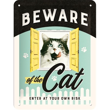 Skylt Beware of cat 15*20 cm